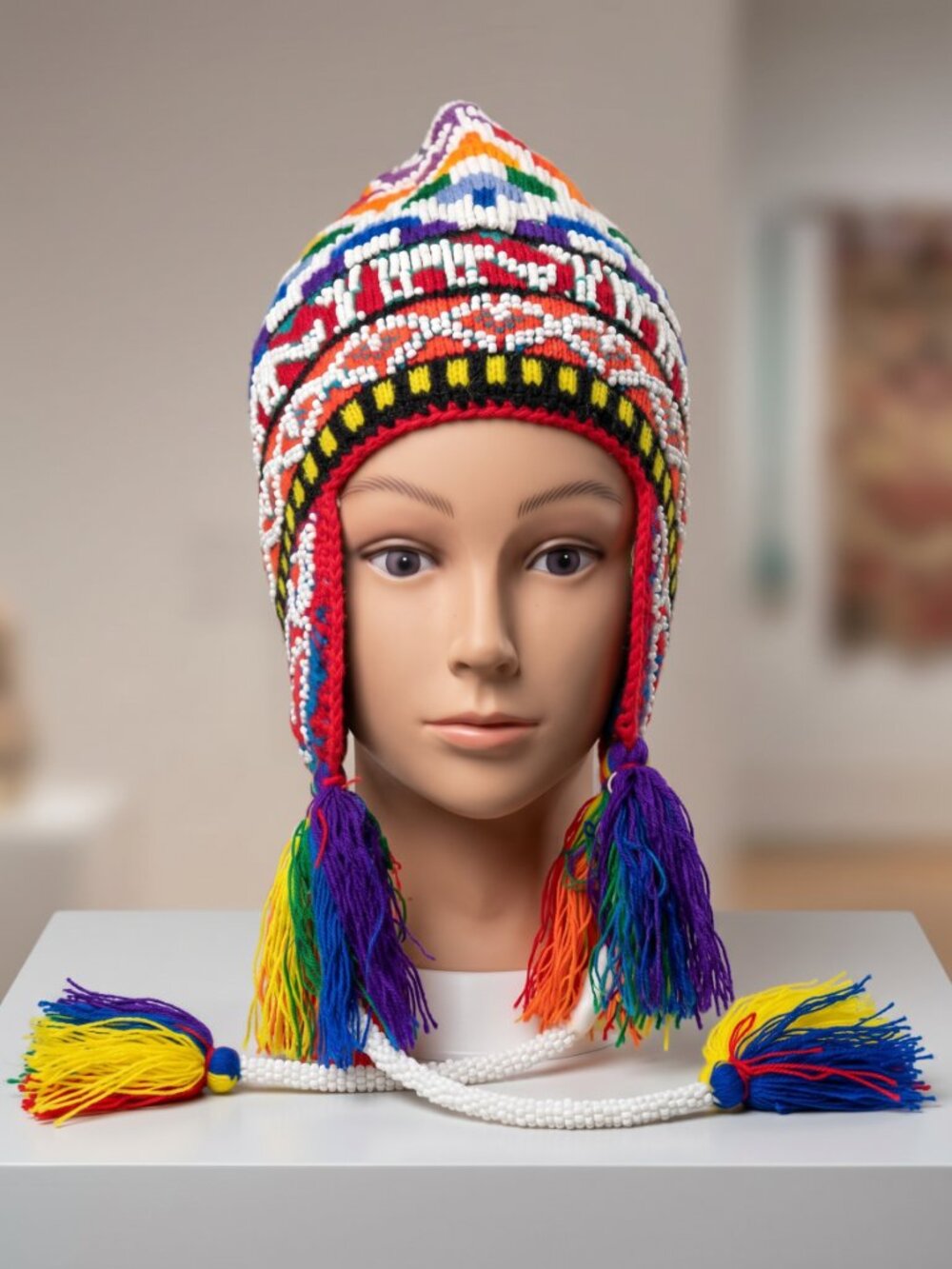 Traditional Andean Wool Chullo with Beadwork